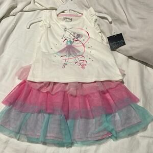 Cynthia Rowley 5/6 ballerina tutu skirt t shirt ruffled set nwt pink blue cream